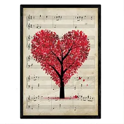POSTER Baum-Herz Auf Musiknoten. 30X40cm Rahmenlos