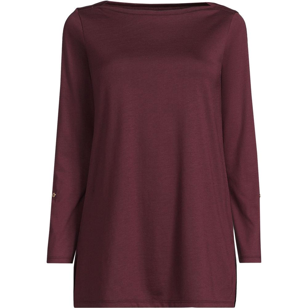 Langes Supima-Shirt mit U-Boot-Ausschnitt für Damen, Damen, size: regular, Rot, Baumwolle, by Lands' End