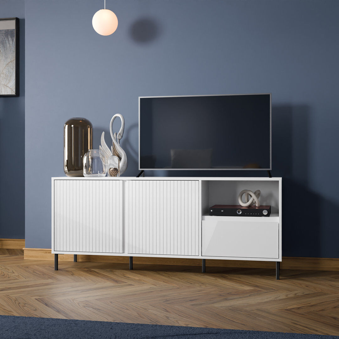Mikado Living TV Stand White High Gloss 65.4cm H x 157.8cm L x 40cm W