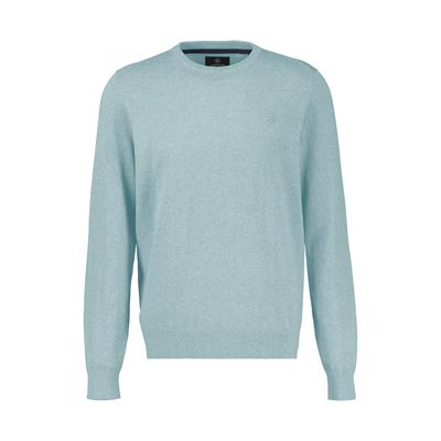Rundhalspullover LERROS, Herren, Gr. L, blau (misty blau), Strick, Obermaterial: 100% Baumwolle, Rundhals, Bündchen, Pullover Rundhalspullover, mit kleiner Logostickerei