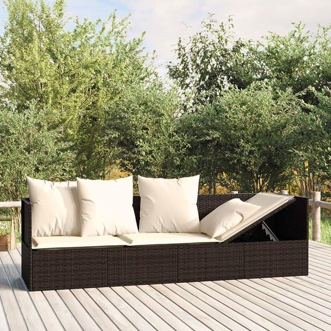 Gartensofa mit Kissen Gartensofa 3-Sitzer Rattan Sofa Balkonmöbel Lounge Sofa Outdoor Balkonsofa Sonnenliege Gartenmöbel Sonneninsel Gartenliege Lounge Gartenbank Gartenbett Braun