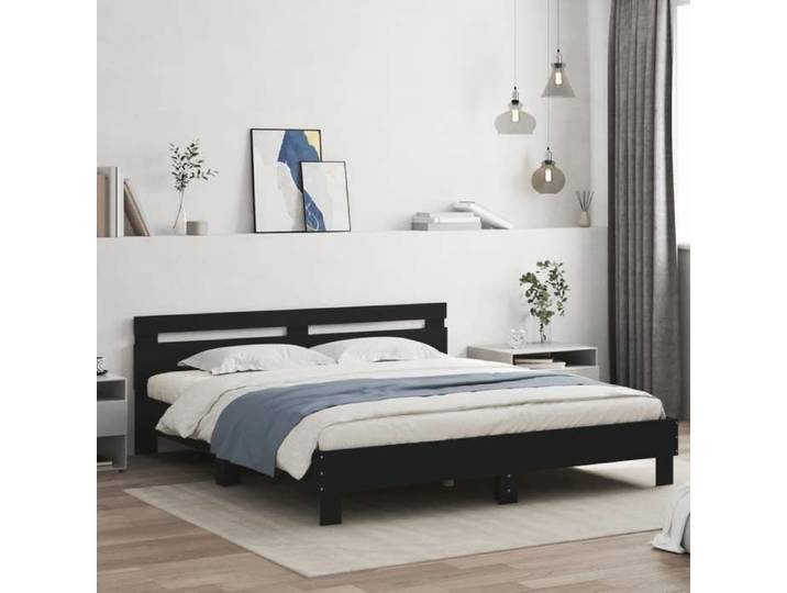 &Mode Lit 2 Personnes - BEWI - Structure de lit Adulte/enfant - avec LED sans matelas - noir 160x200cm 239699