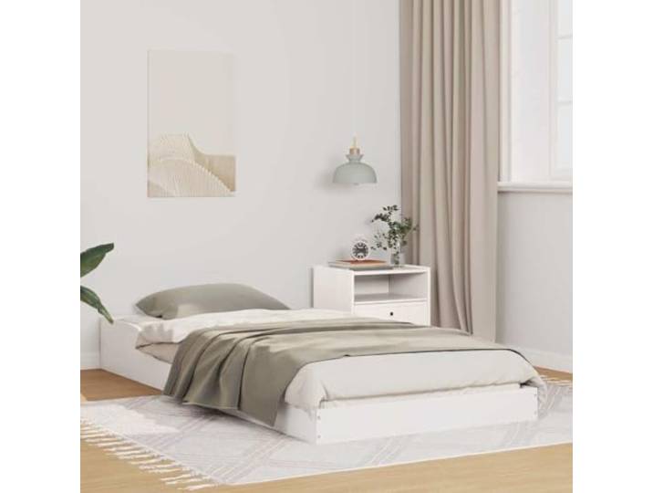 Massives Kiefernholz Plattformbett Modern Minimalistisch 80 x 210 cm Weiß Massives Kiefernholz Bettrahmen Weiß 80x210 cm Plattformbett Gestell Stabil Modern