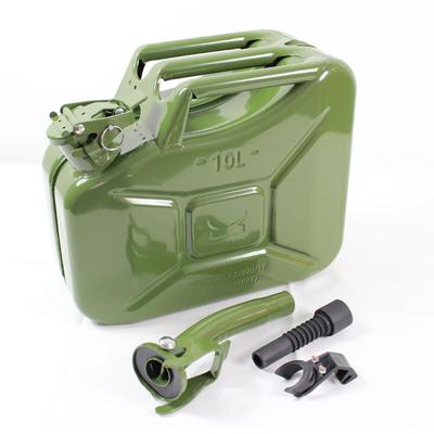 Baumarktplus 1x Benzinkanister Kraftstoffkanister Metall 10 Liter Oliv inkl. Ausgießer + Halter