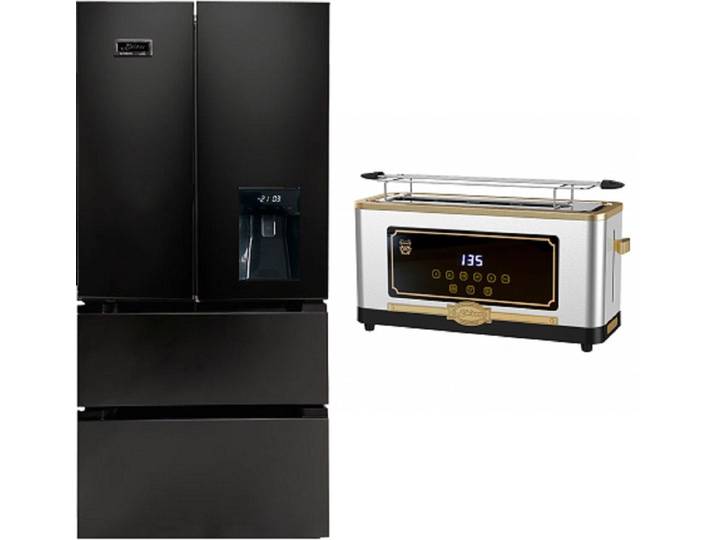 Kaiser Küchengeräte Kühl-/Gefrierkombination Kombi Side-by-Side Kühlschrank No Frost 506 l mit Retro-Toaster 6 verschiedene Toaststufen, Auftaufunktion KS 80420 RS+T 4000 R, 83.6 cm breit