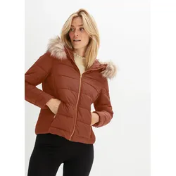 bonprix Steppjacke, braun, Gr.36, Feminine Steppjacke mit Fellimitat-Kapuze und Raffungen
