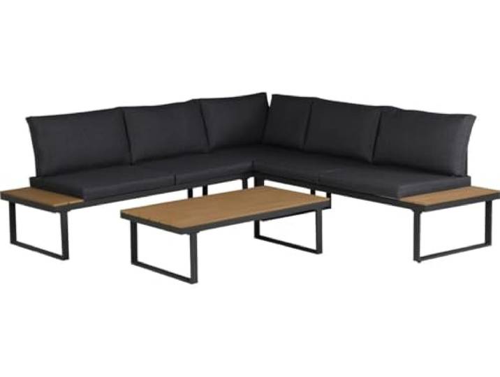 Gartenmöbel Ecksofa mit Holzimitatdekor Fiora - 5 Sitzplätze - Grau