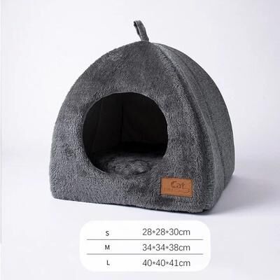 Uplift Picks Triangle Cat Bed Warm Closed Cat House For Cats And Small Dogs gray 28x28x30 Cm