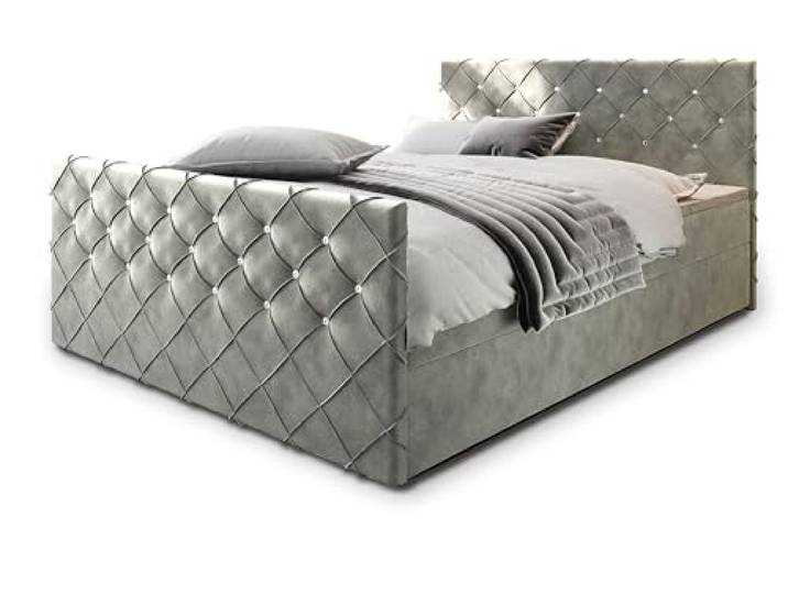 Masseno Boxspringbett Mandi 200x200 cm Komplett-Set mit Matratze und Topper, Polsterbett mit Zwei Bettkästen -Hellgrau, Magic Velvet 2240