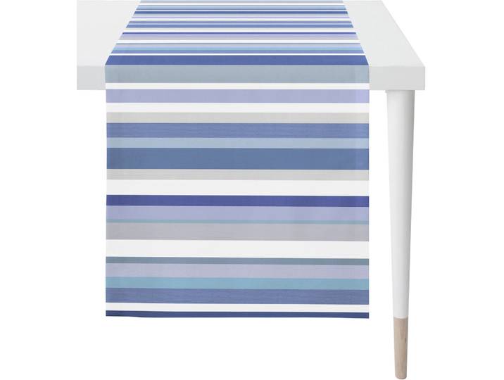 Tischläufer APELT 3901 OUTDOOR, Sommerdeko, Sommer , blau (blau, weiß), B:48cm L:140cm, Polyacryl, Tischdecken, Tischläufer, Digitaldruck, in Streifenoptik