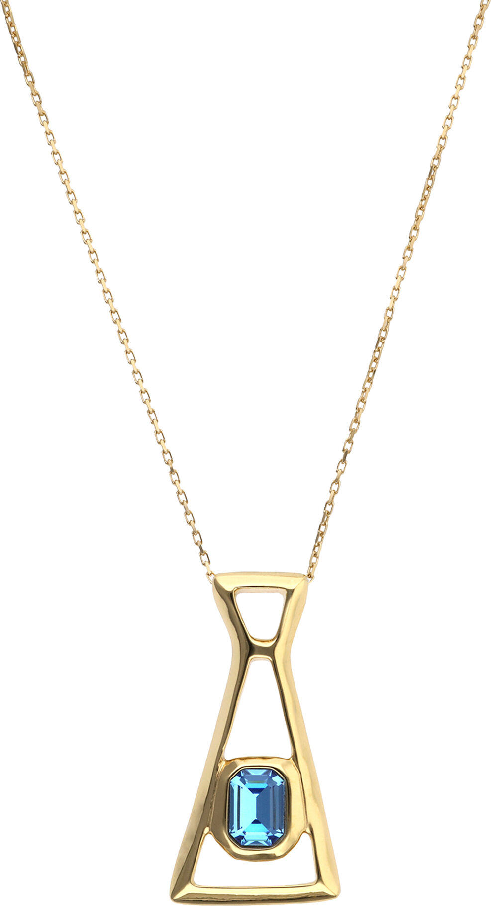 UNOde50 Collar largo con colgante bañado en oro 18k y cristal facetado rectangular azul Azul U