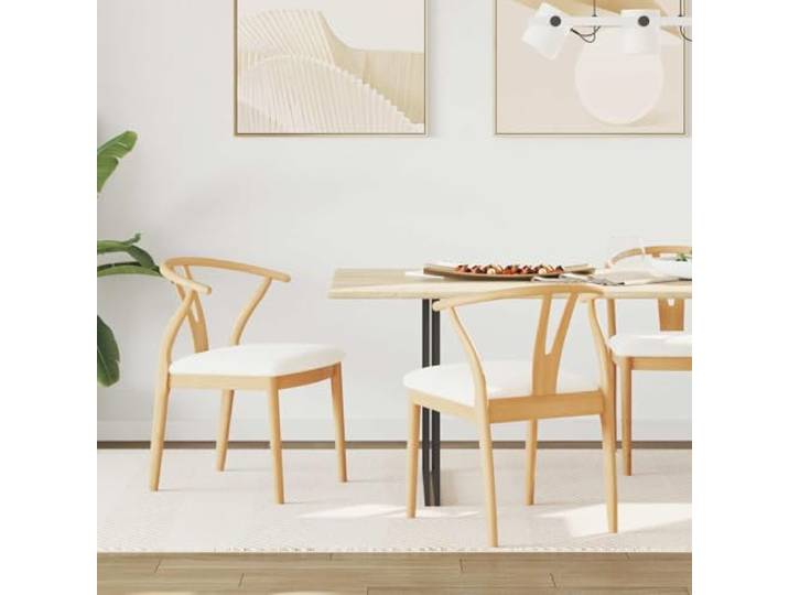 Esszimmerstuhl 2 Stk Massives Gummiholz Natürlich Hell Vintage Design Gepolsterter Sitz, pflegeleichte Oberfläche, vielseitig einsetzbar, elegantes Finish, warme Holzoptik