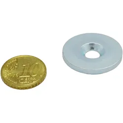 63 Metallscheibe mit Bohrung und Senkung 27 mm, Stahl, silber