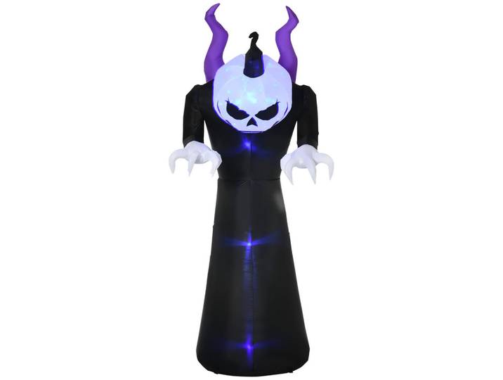 Outsunny 210 cm Aufblasbar Gespenst mit Kürbiskopf Halloweendeko mit LED Wasserdicht, Schwarz, Kunststoff, 79x210x88 cm, Dekoration