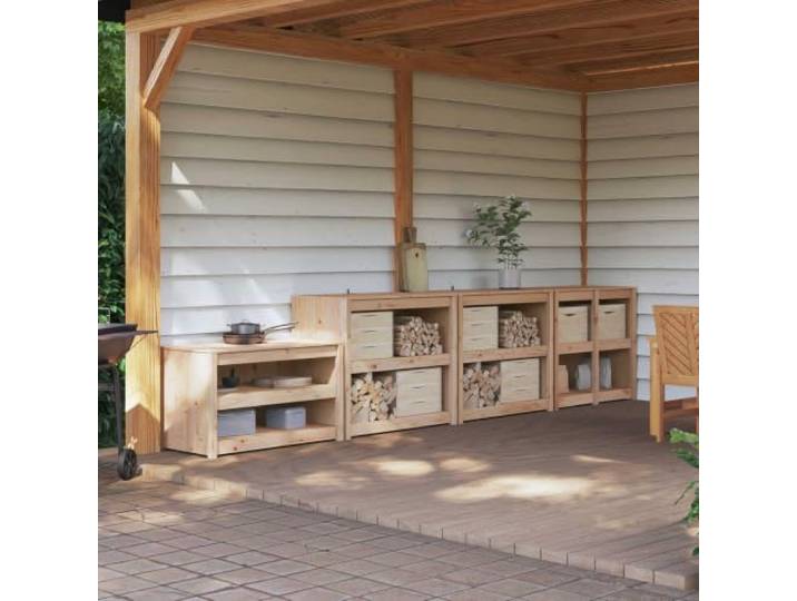 Meppel Küchenschrank für den Außenbereich, 4 Stück, Douglas und Douglas-Massivholz, 4 Etagen, 102,5 x 47 cm, Kapazität 60 kg, modulares Design, Montage erforderlich