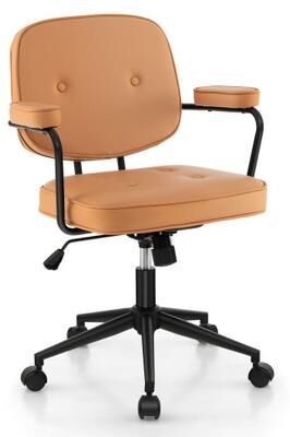 Costway PU Leather Office Chair with Rocking Backrest and Ergonomic Armrest-Orange