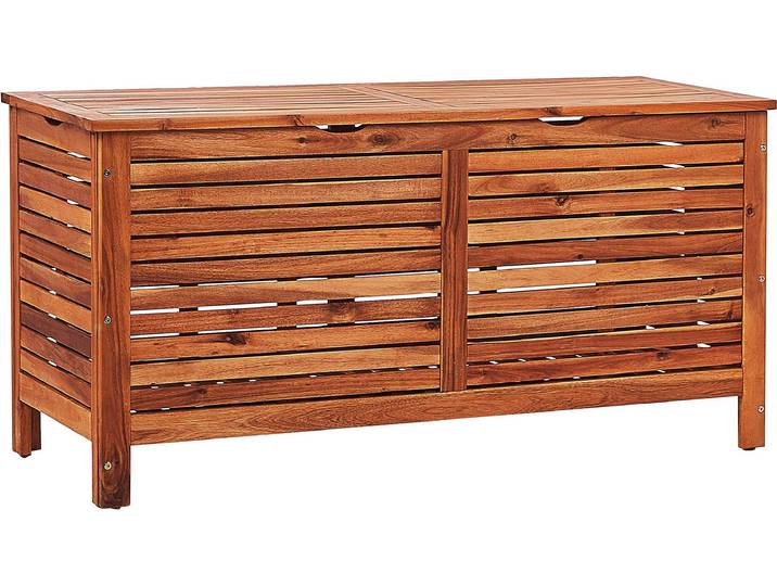 BELIANI Auflagenbox Akazienholz Dunkelbraun 130 x 64 x 48 cm geölte Oberfläche Truhe für Terrasse, Garten, Balkon Landhausstil Outdoor Möbel