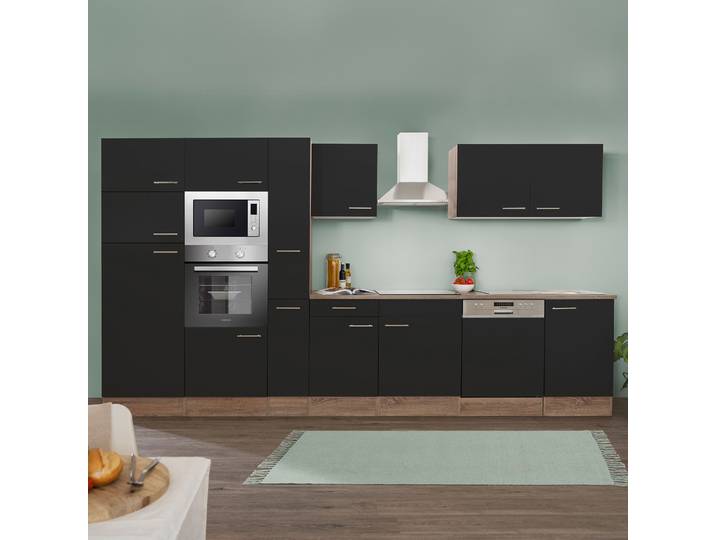 Küchenleerblock Oliver Kombi B 370cm Schwarz/Schwarz/Eiche Dunkel Dekor