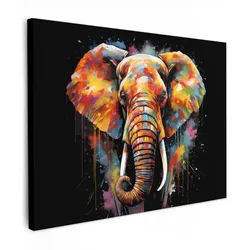 LEINWANDBILD Elefant - Graffiti - Schwarz - Tiere - Farben Wandbild 40x30 cm
