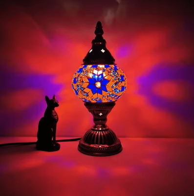 Inspire Curations Turkish Mosaic Stained Glass Table Lamp Retro Decorative Bedside Light red power Switch Button