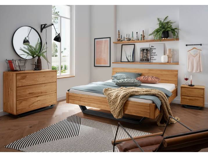 Doppelbett AKTON 2 mit Metallkufe und massiver Wildeiche – 3%-Vorkasse-Rabatt