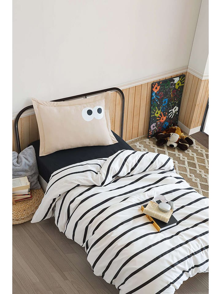 Colourful Cotton Bettwäsche-Set "Funny" in Weiß/ Braun - 155x220 cm