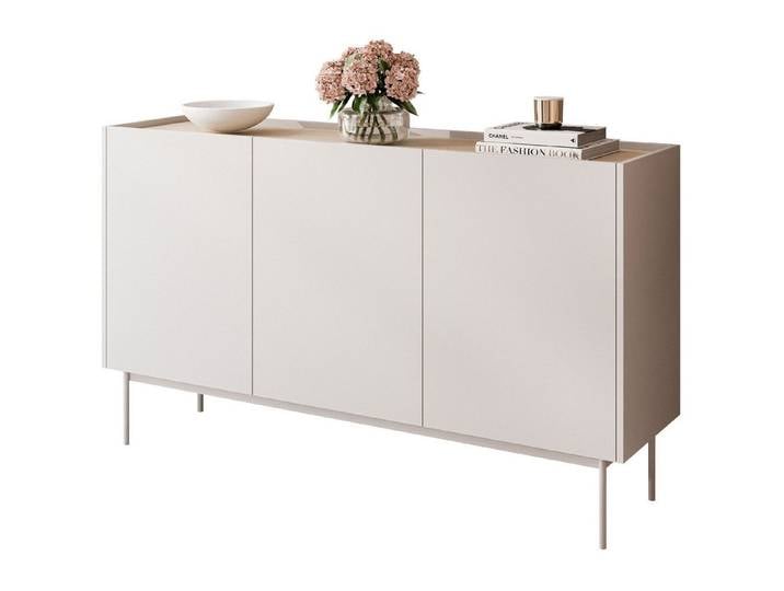 Lookway Kommode ESSENCE 3D K144 Dreitürig Anrichte Kaschmir / Eiche Linea, 144x37x83 cm