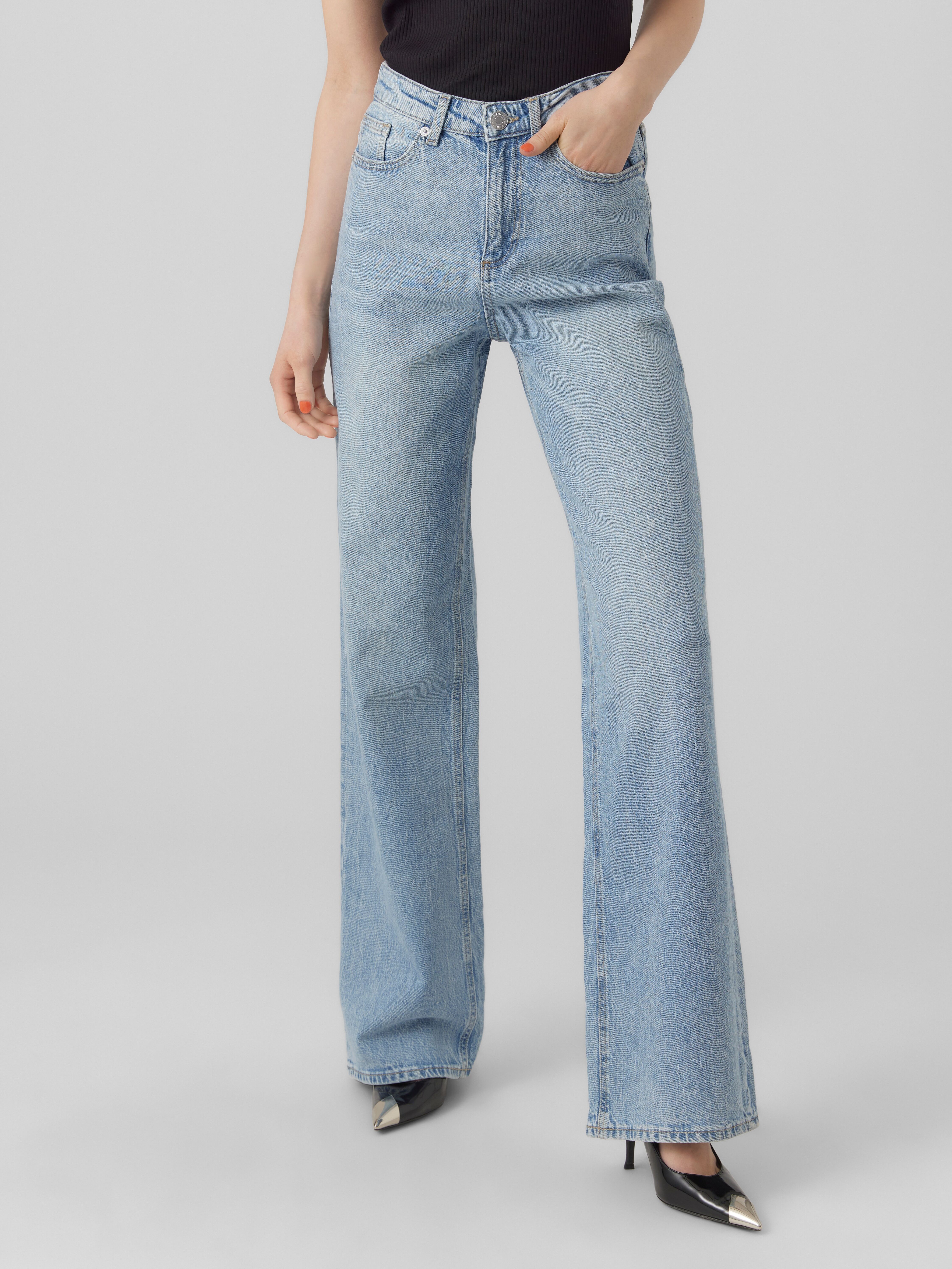 Weite Jeans VERO MODA "VMTESSA HR WIDE JEANS RA339 GA NOOS", Damen, Gr. 31, Länge 30, blau (light blau denim), Denim/Jeans, Obermaterial: 99% Baumwolle, 1% Elasthan, unifarben, wide leg lang, Jeans Weite Jeans, Baumwolle mit Stretch, high waist, wide fit 