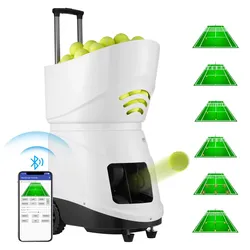 VEVOR Tennisballmaschine, automatischer tragbarer Tennisballwerfer, Übungswerfer für 150 Bälle, Tennistraining, 5 Motoren, Multimodus-Übungen, über 2 Stunden Spielzeit, wiederaufladbarer Akku, Fernbedienung per App