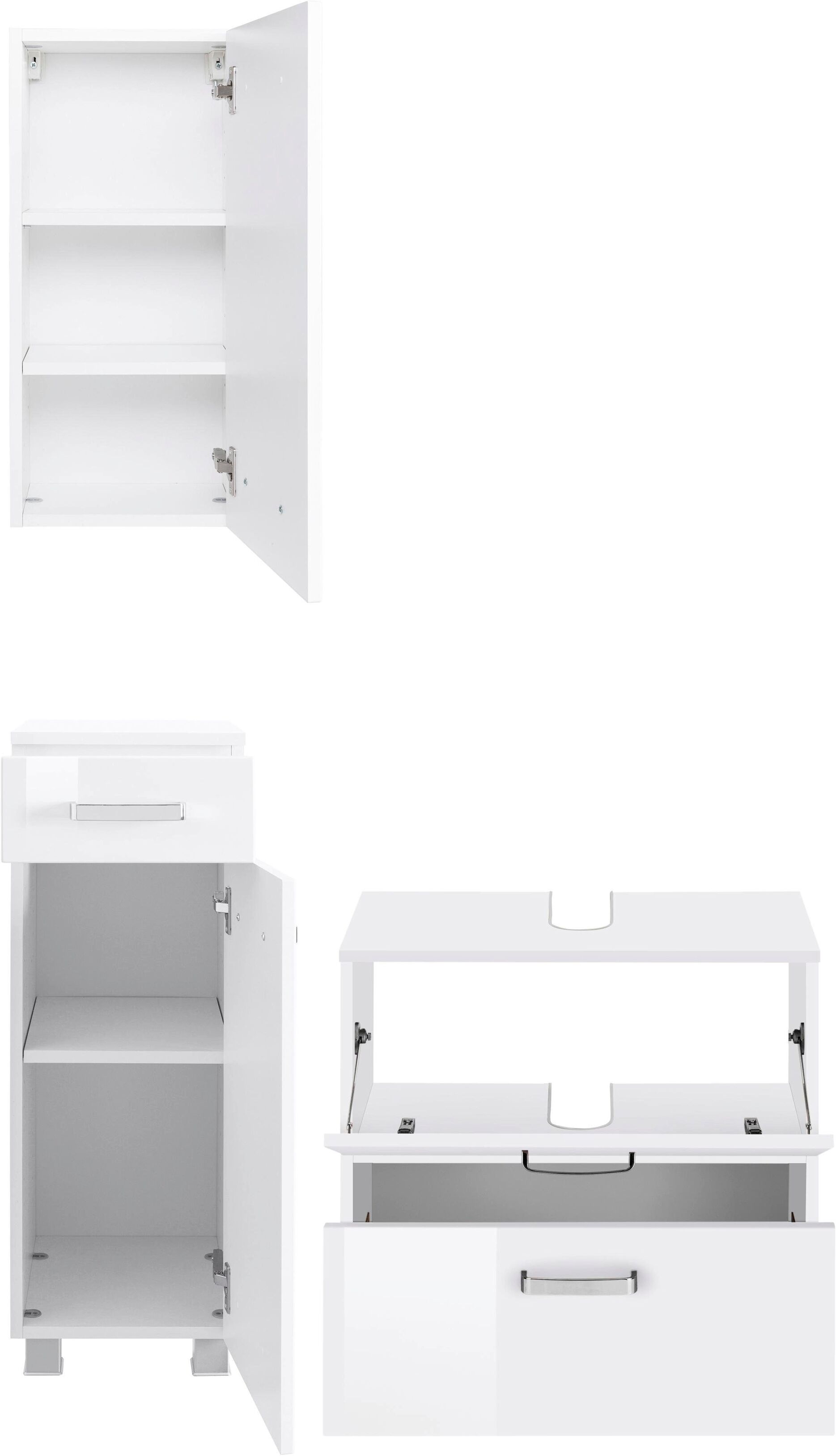 Badmöbel-Set WELLTIME "Ravenna", weiss (weiß), Kastenmöbel-Sets, Badmöbel-Set, Hängeschrank, Unterschrank, Waschbeckenunterbeckenschrank weiß Einheitsgröße