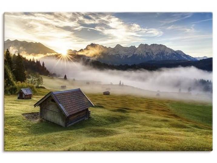 ARTLAND Wanddeko Leinwand Bilder Wandbild 90x60 cm Landschaftsbilder Bayern Berge Alpen Natur Allgäu Landhausstil U2EX