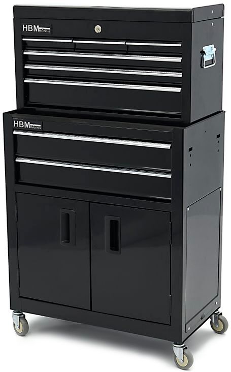 Chariot à outils HBM avec armoire supérieure, noir, modèle 2