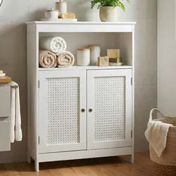 Badschrank Weiß Badezimmerschrank Türen & Ablage Badezimmerregal Regal für Bad