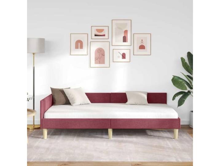 KTHLBRH Eck-Bettrahmen Weinrot 90 x 190 cm Polyester, Sperrholz, platzsparendes L-Design, wendbares Kopfteil