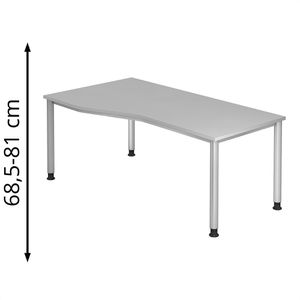 Hammerbacher Schreibtisch H-Serie, lichtgrau / silber, höhenverstellbar, Freiform, 180 x 68,5-81 x 100 cm