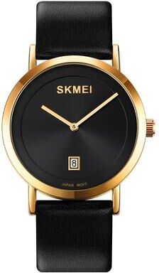 Everyday Crate SKMEI 1907 Men Waterproof Quartz Watch Elegant Genuine Leather Strap Casual Analog Wristwatch gold