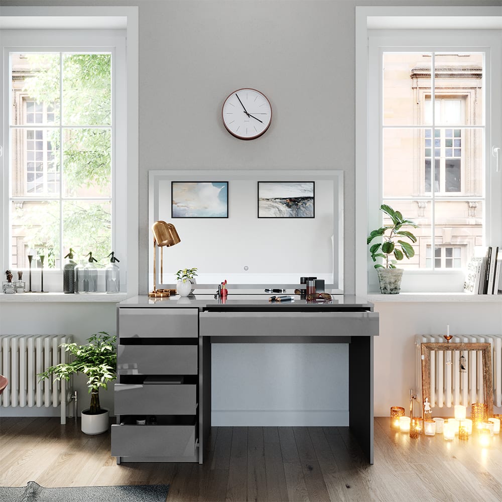 Vicco Coiffeuse avec miroir led gris 120x145cm Gris 120x145x55cm