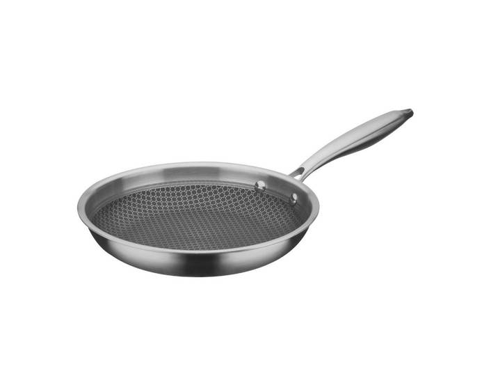 GSW Bratpfanne Inoxxa Black, Edelstahlfarben, Metall, 1.6 l, ISO 9001, hitzebeständige Griffe, backofengeeignet, kratzfest, rostfrei, antihaftbeschichtet, Dreischicht-Material mit durchgängigem Aluminiumkern, optimale und gleichmäßige Wärmeverteilung bis zum Rand, antihaftversiegelte Wabenstruktur, schadstofffrei gemäß EU-Standards, Kochgeschirr, Pfannen, Bratpfannen