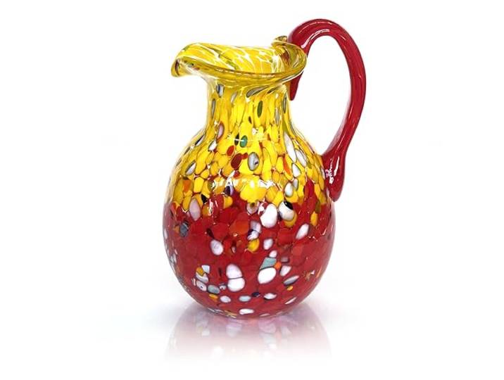 MAZZEGA ART & DESIGN - Karaffe Special Edition aus mundgeblasenem und handgearbeitetem Glas, hergestellt auf der Insel Murano - Die Farben von Murano - Modell Veronese Made in Italy (1, Gelb-Rot)