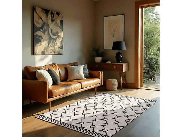 Tapis à poils ras Allia Diamond Blanc/Noir 160 x 230cm Polyester