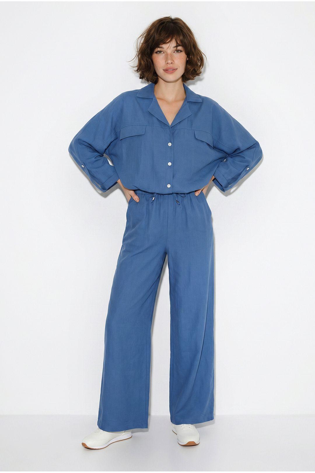 Zweiteiliges Crepe-Blusen-Set mit weitem Bein