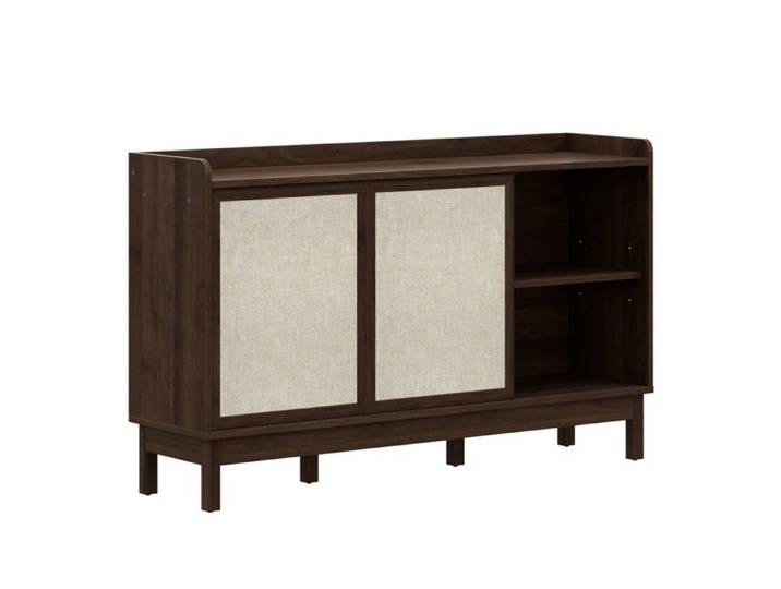 Buffet Bahut-Naturel 150x39.5x80cm-Portes Coulissantes-Double Tiroir-Rangement Multifonction-Pour Salon-Salle À Manger