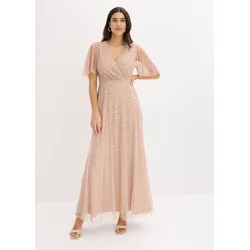bonprix Abendkleid aus zartem Tüll mit Paillettenstickerei, beige, Gr.40, Maxikleid aus zartem Tüll mit Paillettenstickerei