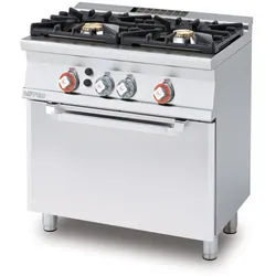 2-Flammen-Gasherd mit statischem Gasofen und Grill. Abmessungen 80x55 h90 cm. Modell CF2-58G