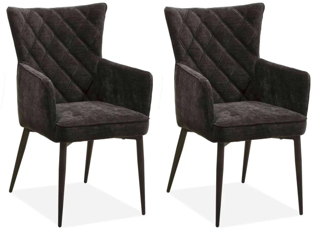 MX Sofa Eetkamerstoel Fleur met armleuningen - Black - Set van 2 stoelen