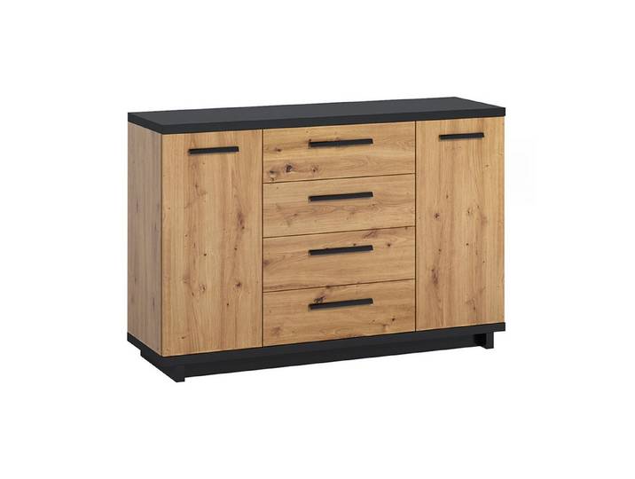 HAUSELEMENT Kommode INES IN-01, Sideboard 135 cm mit 4 Schubladen 2 Türen Schrank Loft