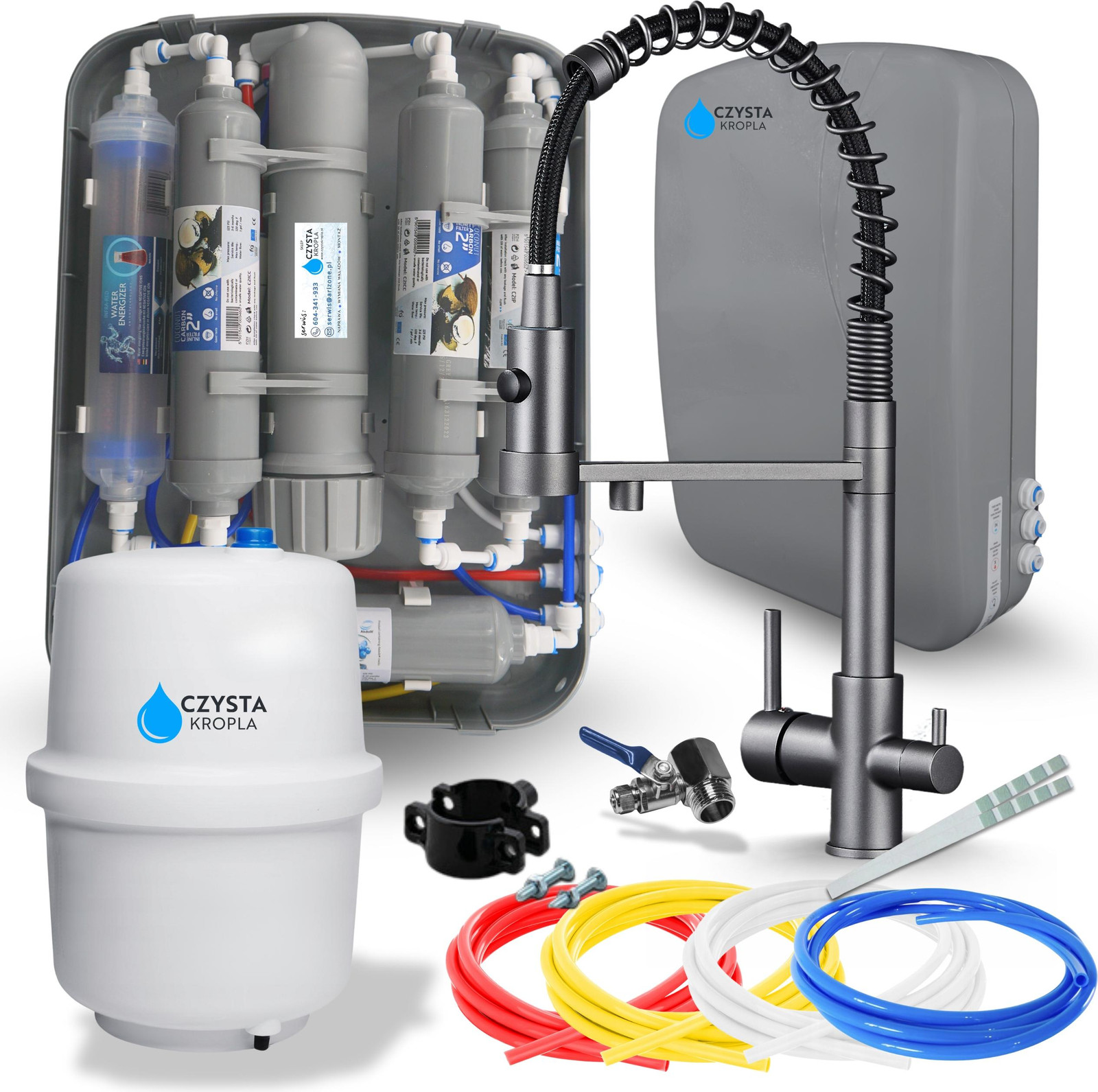 ARI RO7 Slim Waterfilter voor onder de gootsteen met Ari Solid Spring keukenkraan, 7-traps omgekeerde osmose, grafiet