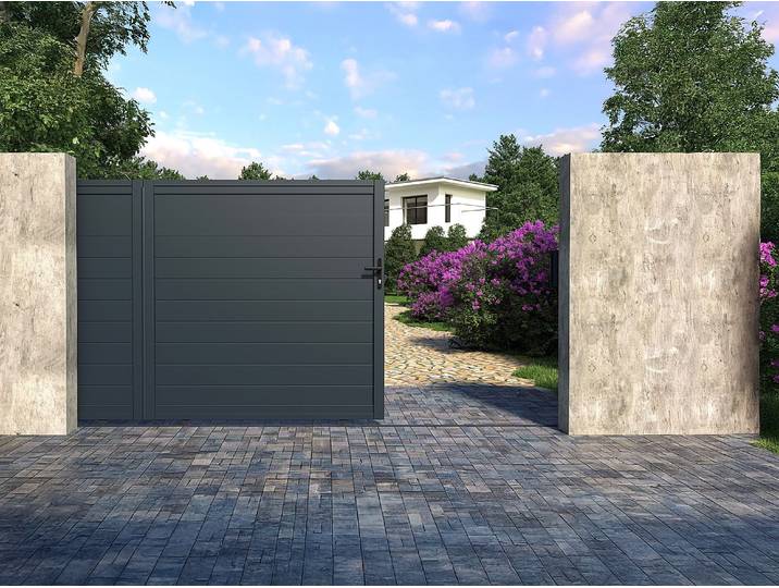 Gartentor Schiebetor - 374 x 180 cm - voll - Aluminium - Anthrazit - NAZARIO