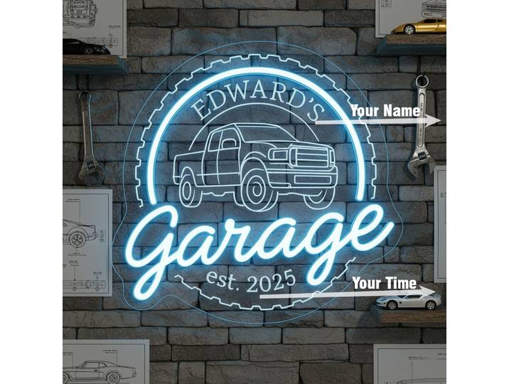 Enseigne au néon LED de garage personnalisée : lumière au néon LED entièrement personnalisée pour garage, décor d'atelier de grotte d'homme unique qui montre votre style