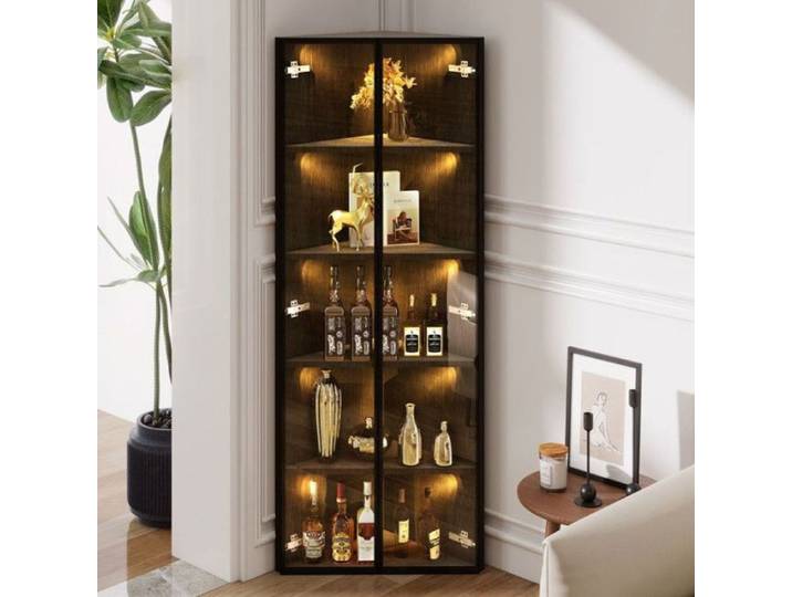 Vitrine en verre LED 62x35x160cm - Noir avec bandes lumineuses intégrées vitrine en verre trempé - Armoire d'angle ！ VITRINE